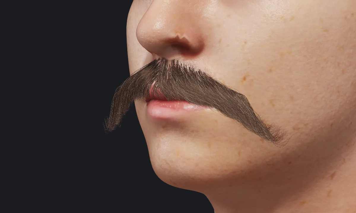 Moustache and skin detail of a character in development.