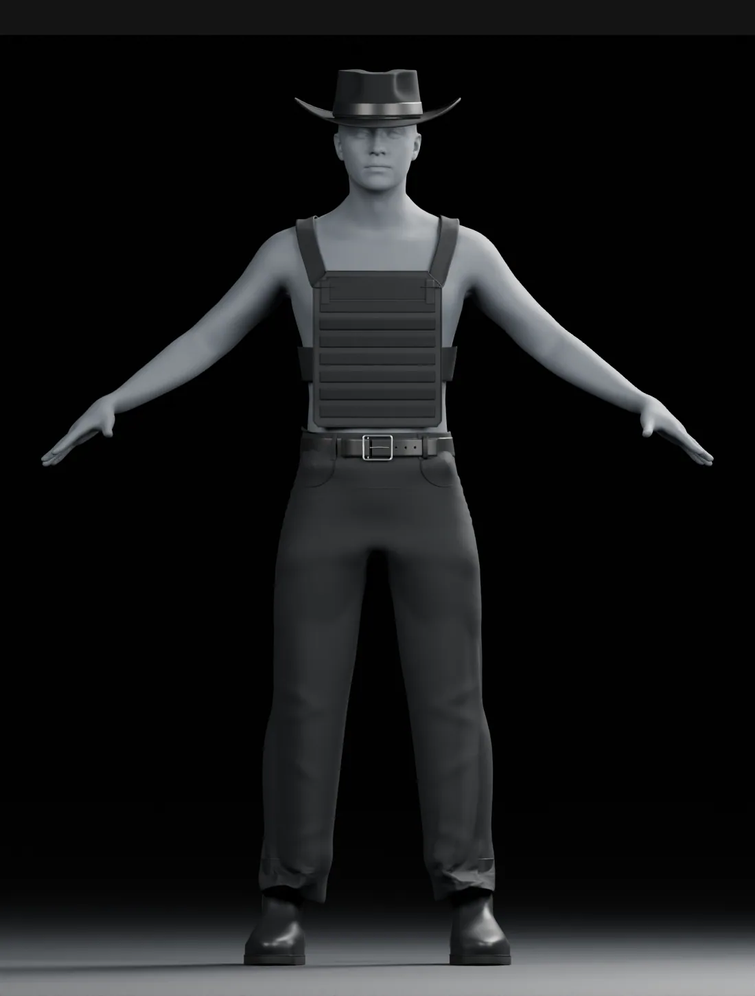Clothing and silhouette study for a character in development.