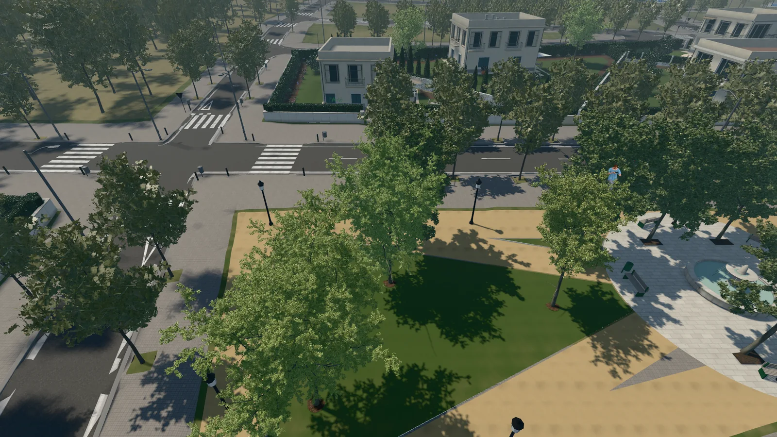Park and streets of a city in development.