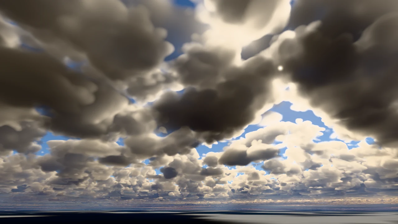 Engine sky test with clouds above the horizon.