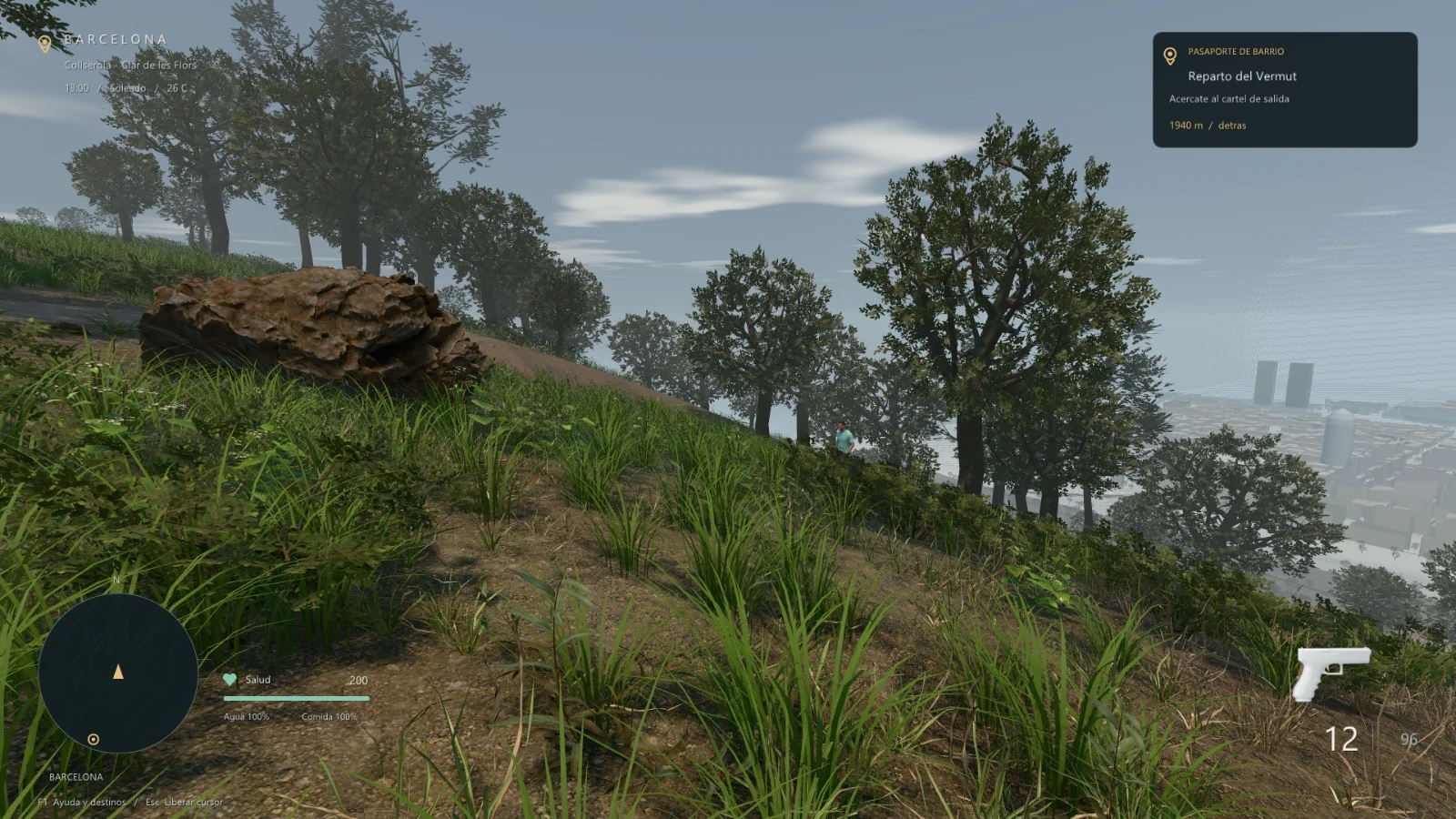 Vegetation and rocks on a hillside overlooking Barcelona.